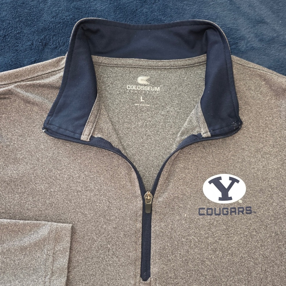 Colosseum BYU Cougars Mens Large Gray Quarter Zip Pullover Heathered Performance